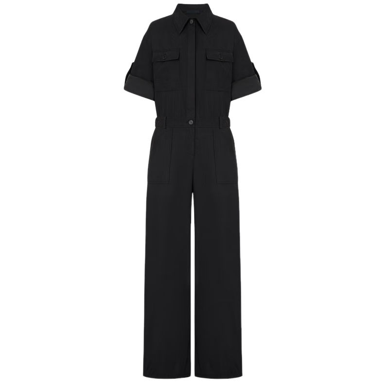 MO&Co.連體褲春新品工裝風(fēng)口袋襯衫領(lǐng)簡(jiǎn)約長(cháng)直筒寬松