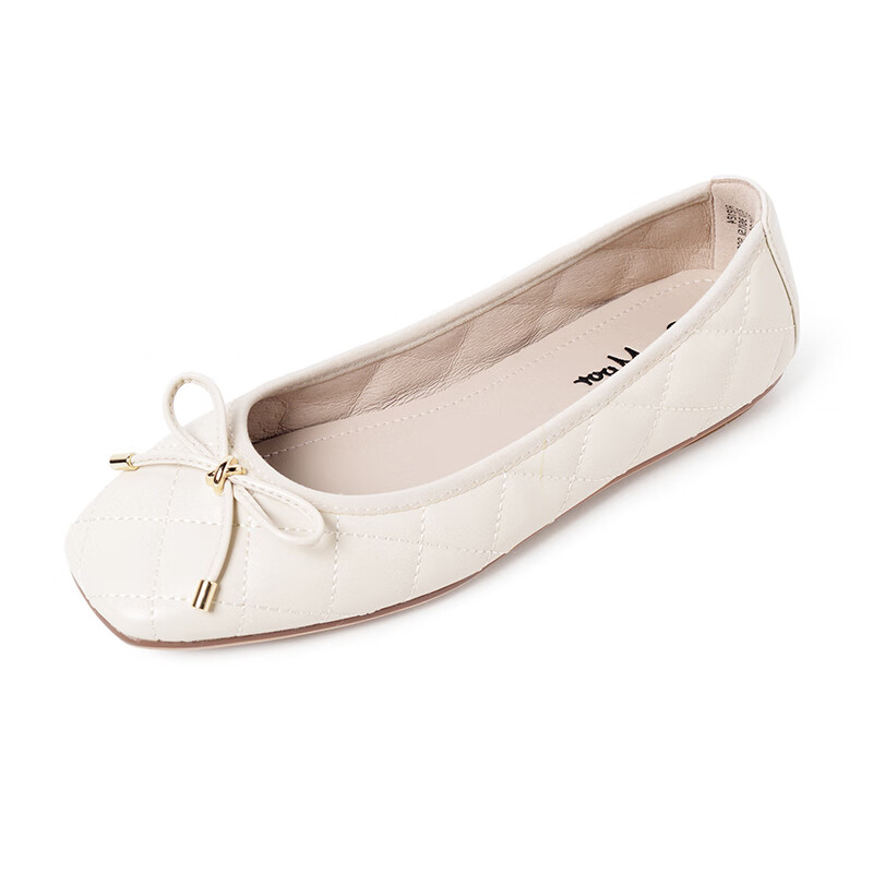 reemoor睿慕白色单鞋女2025新款芭蕾平底鞋浅口蛋卷鞋软底豆豆鞋 米白色 35