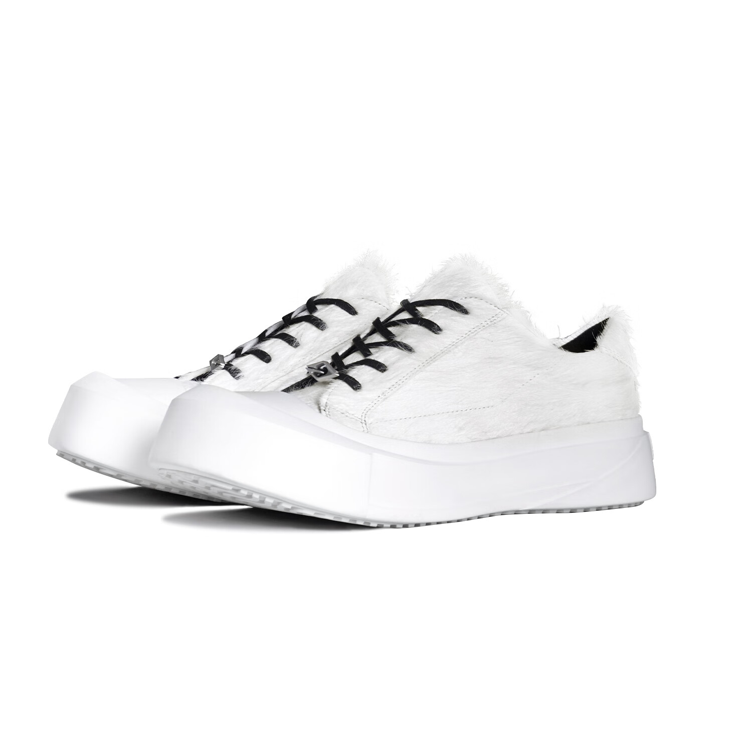 TERRAINCOGNITA【弧月系列】深蓝刷漆白马毛结构板鞋 通勤百搭增高休闲鞋 米色白 45