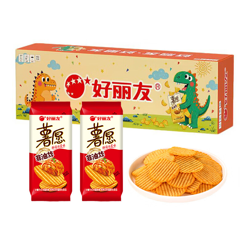 好丽友 好丽友薯愿薯片恐龙限量版多口味2P×1盒（共2包）非油炸零食 薯愿限量恐龙版-韩国泡菜味*1盒