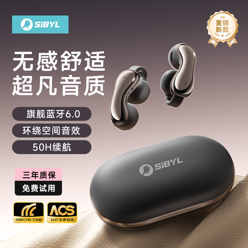 熙彼儿【舒适不漏音丨蓝牙6.0】2025最新款蓝牙耳机耳夹式超长续航无线运动跑步开放式降噪男女士专用 玄武黑【蓝牙6.0丨立体环绕音效】 旗舰款丨超清通话+游戏无感延迟