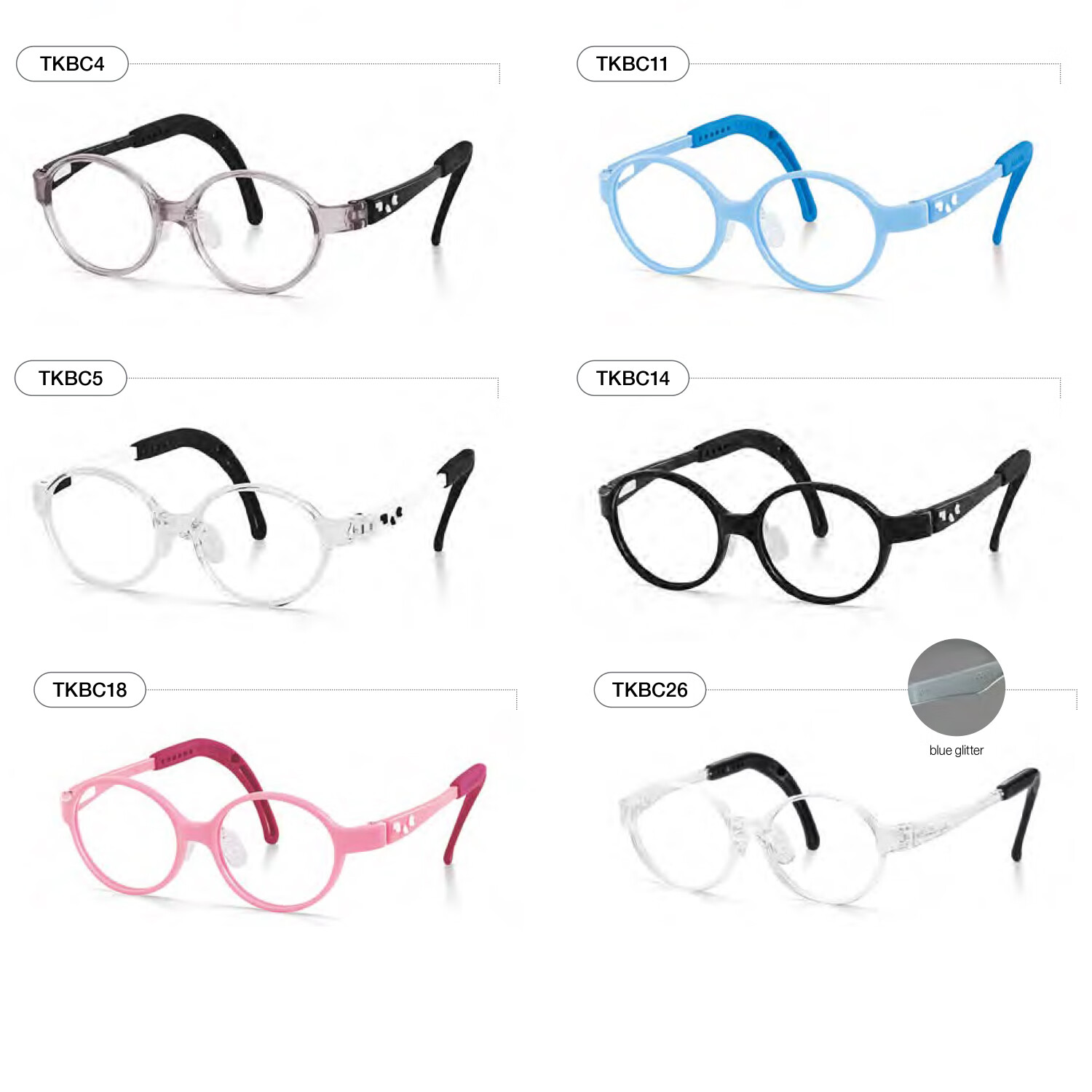 TOMATO韩国进口番茄儿童眼镜架框架超轻适配离焦镜片近视远视矫正TKBC款 TKBC1 透明蓝 44-16(建议6-8岁)