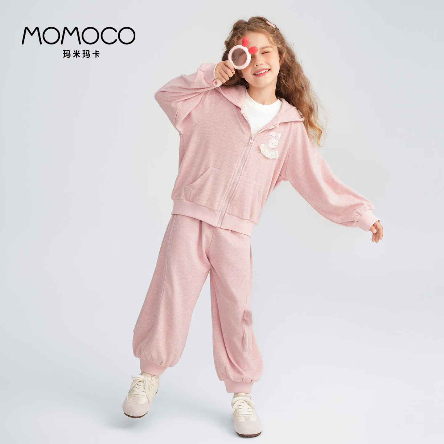 玛米玛卡（MOMOCO）儿童套装女童秋装童装运动服卫衣甜美可爱两件套 粉色 110