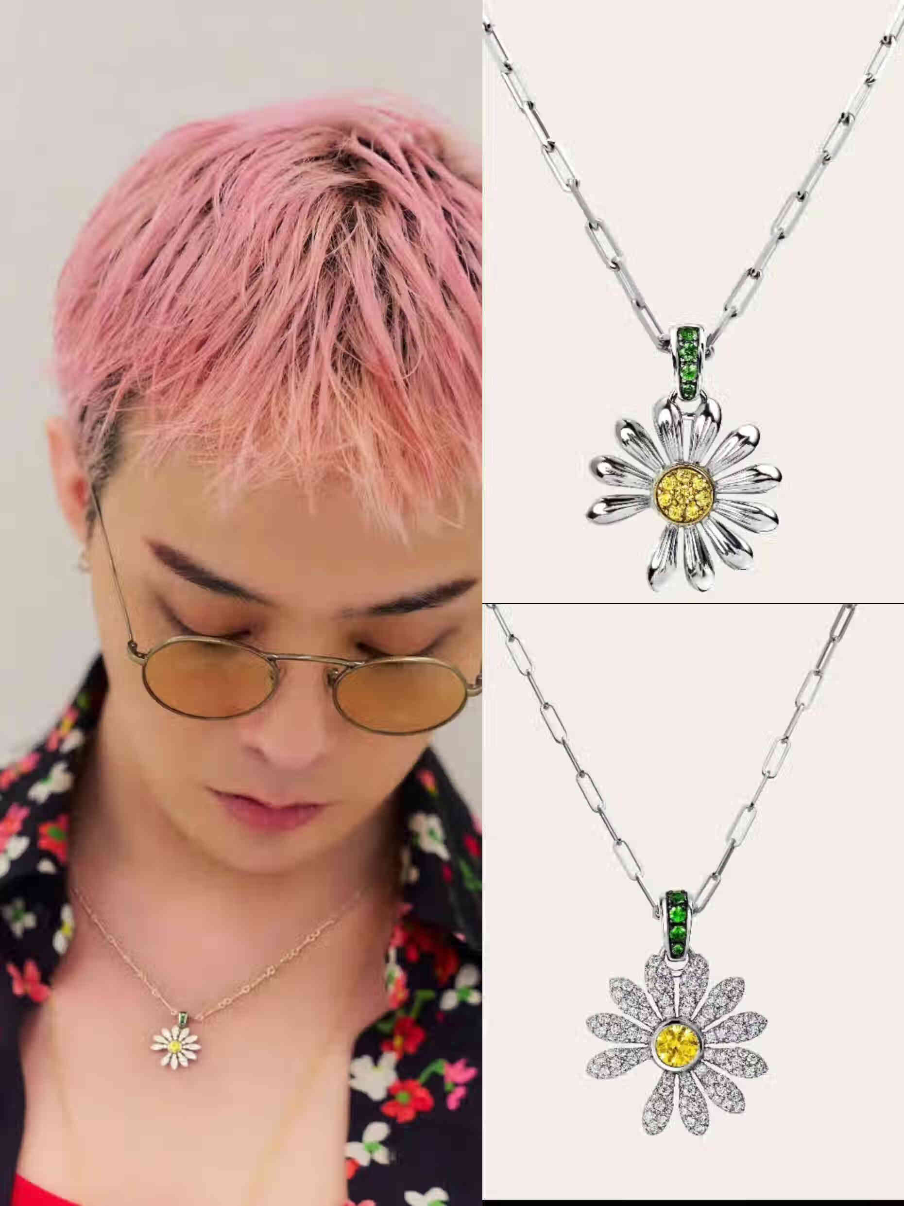 gd权志龙雏菊项链平替版钛钢轻奢小众感设计日常百 镶钻小雏菊项链