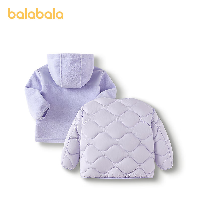 巴拉巴拉balaOne儿童羽绒服男童女童冬外套摇粒绒两件套2025新款 粉紫70029-白鸭绒 120 充绒量74g