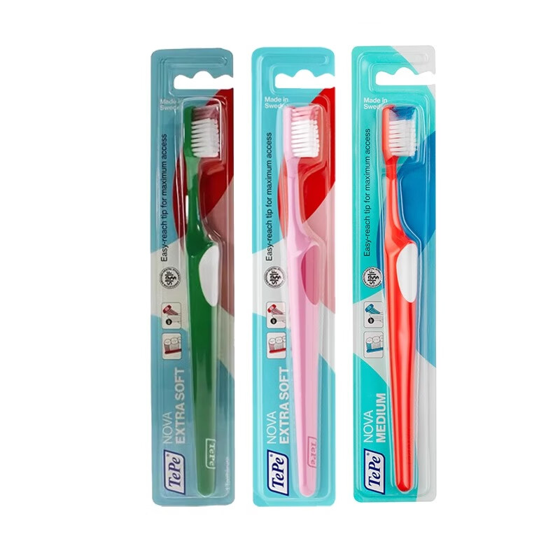 Tepe瑞典进口深层清洁牙刷软毛中硬毛成人家用清洁智齿后牙去渍男女士 TePe深洁牙刷 混合 3支 (默认软中硬-可指定)