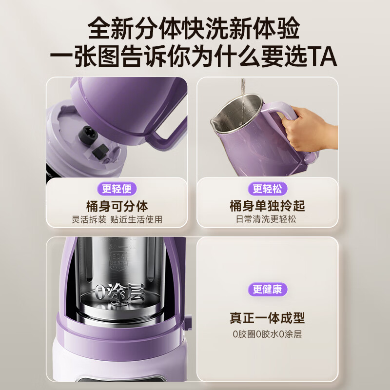 大宇（DAEWOO）破壁机全自动免煮2025新款非静音隔音罩升级桶身分体拆洗降噪家用豆浆机料理机五谷杂粮小型1-2人 SM17紫色（新款热销推荐）1000ml