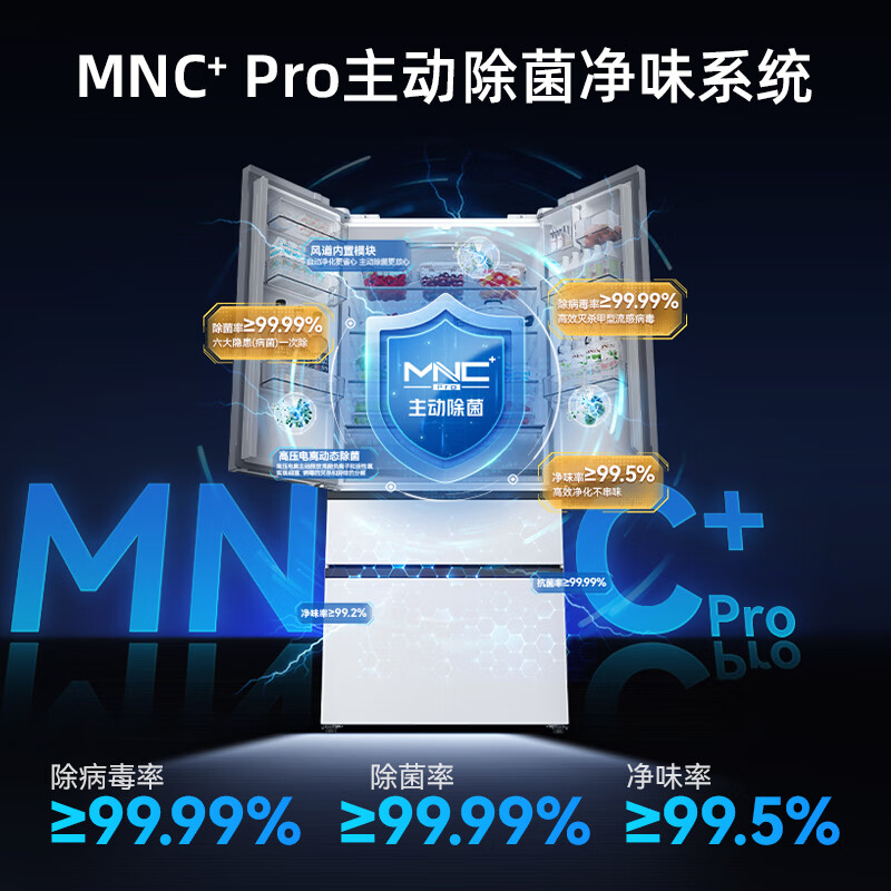 美菱(MeiLing)无忧嵌|【511升级款】法式双开对开门四门多门家用零嵌入双循环主动除菌一级能效大容量补贴电冰箱 【无忧嵌】BCD-511WFP9CZX-雪域白