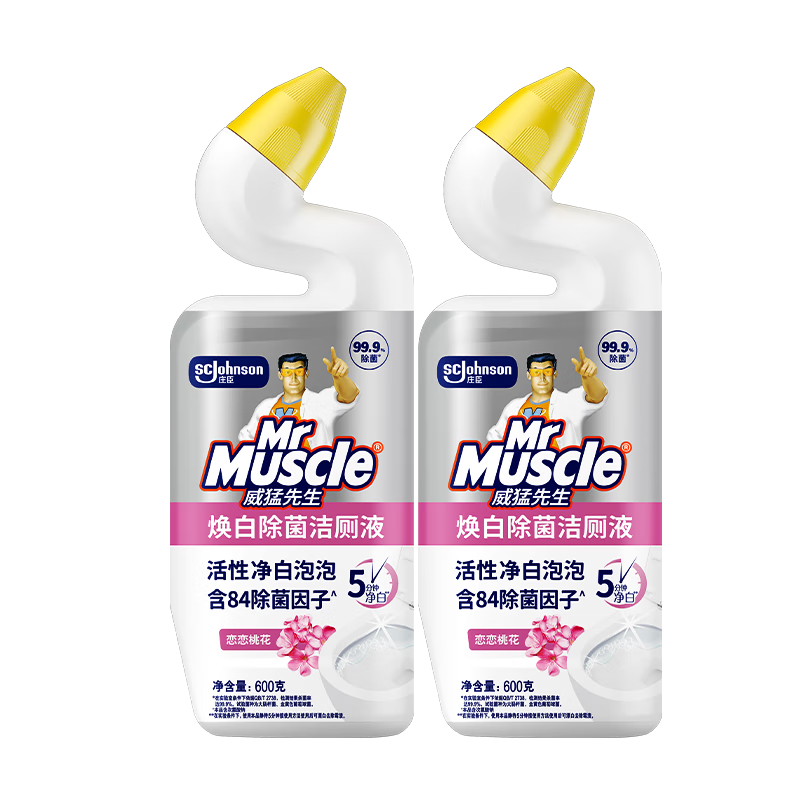 威猛先生（Mr Muscle）潔廁靈 600g*2瓶 戀戀桃花 含84精華 潔廁劑 除菌潔廁液 馬桶清潔