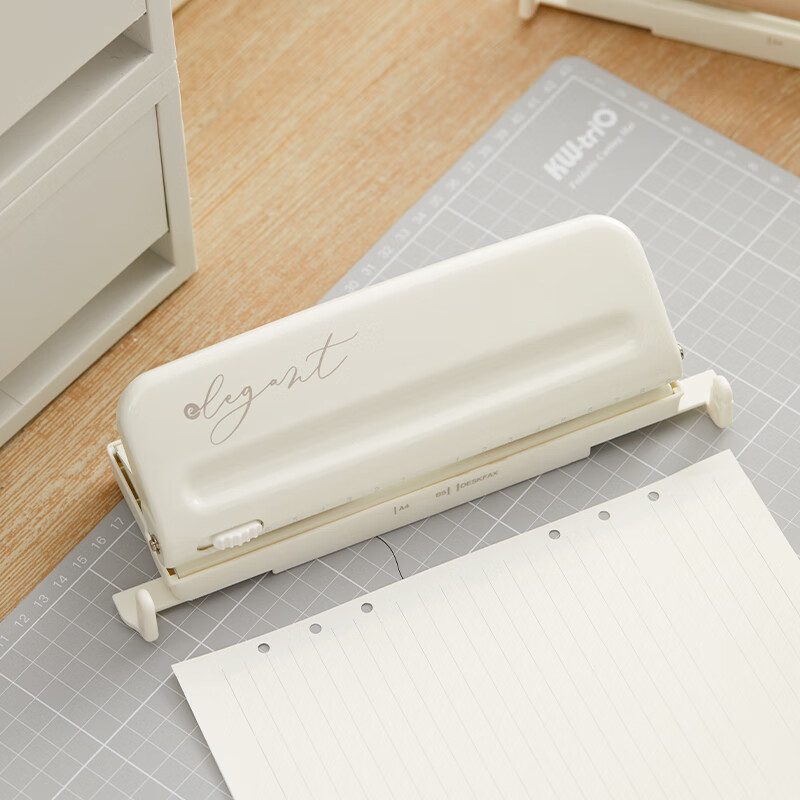 可得优4mm小孔6孔打孔器M5mini活页本装订收纳A4打洞器手账工具孔距可调一次打10张 奶白【送活页环+封面】