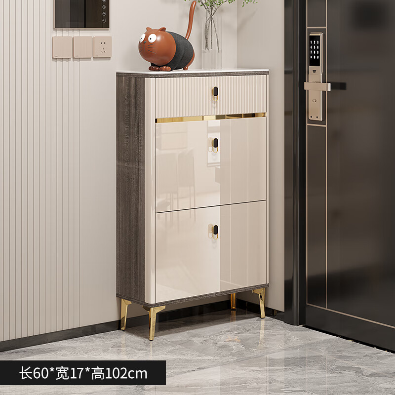 华日入户轻奢翻斗鞋柜17cm窄款家用门口简约现代新款玄关柜小户型 0点6M鞋柜冷翡翠岩板单层放 组装