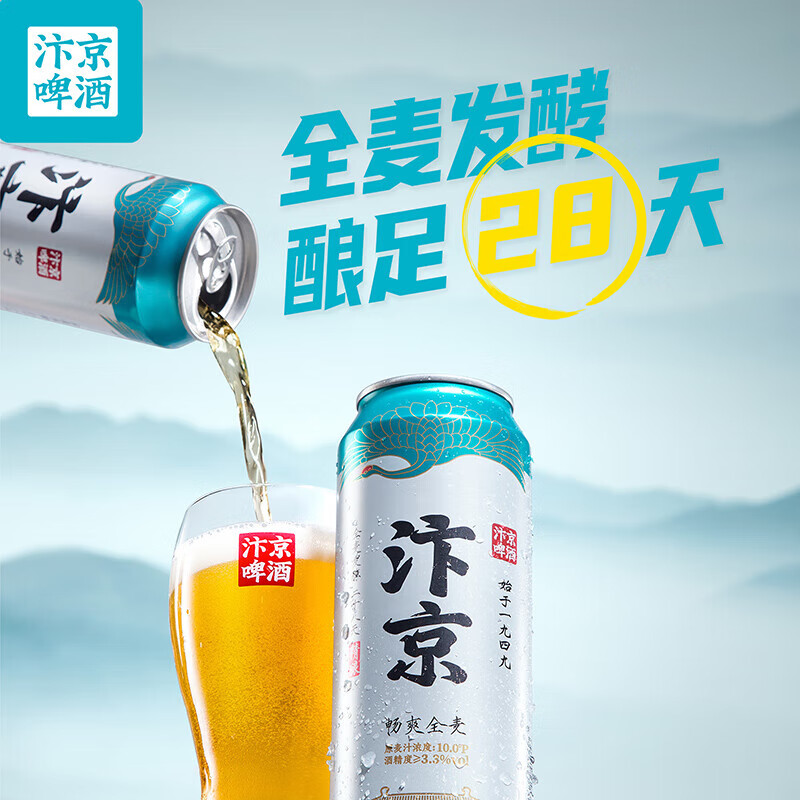汴京精酿啤酒啤酒整箱批发24瓶白啤原浆啤酒500ml易拉罐装黄啤酒 全麦 500mL 12瓶 整箱装