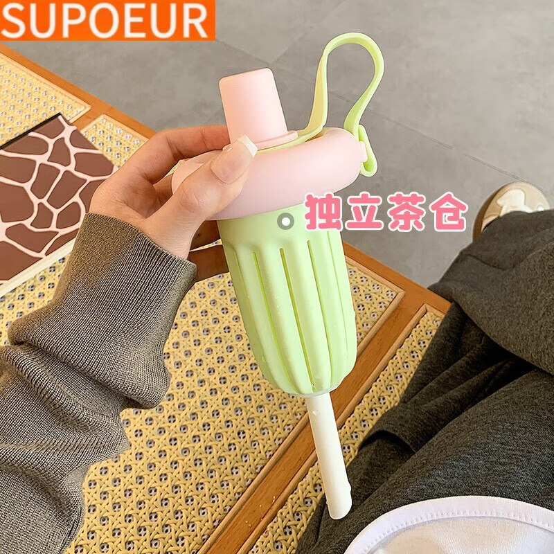 SUPOR苏泊尔旗下刻度水杯女生高颜值大容量吸管杯2025新款夏天办 白色-620ml进口tritan+带茶仓+