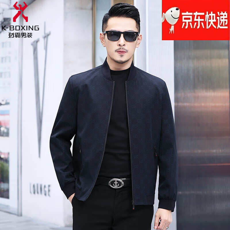 KBXNG劲霸官方旗舰夹克男秋季时尚帅气棒球领修身格子休闲抗皱外套 墨绿 4XL 195(适合180-200斤)