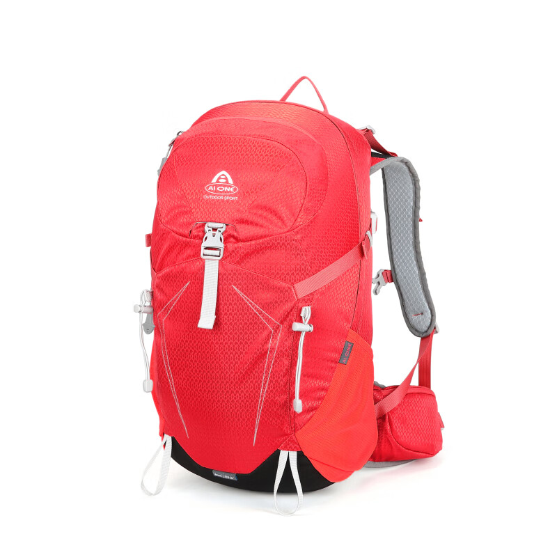 艾王户外徒步登山包28升大容量轻量化双肩包耐磨防泼水男女旅行包 A纹红色 28L 【空浮背负_舒适透气】