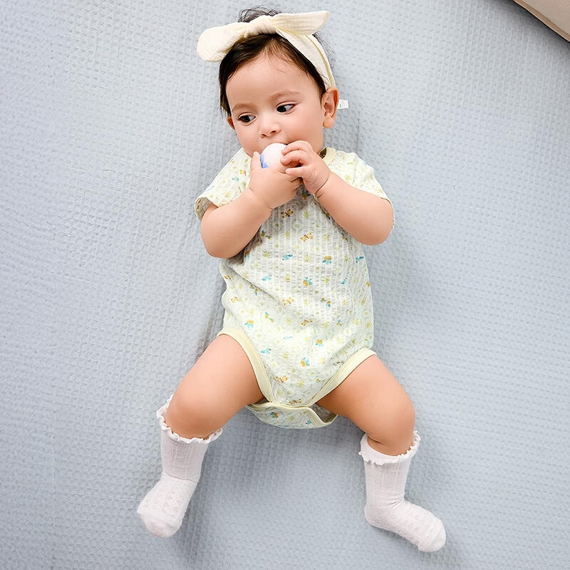 巴拉巴拉婴儿包屁衣男女童爬爬服衣服夏季薄款2025新款两件装新生儿连体衣 黄色调00333 80cm