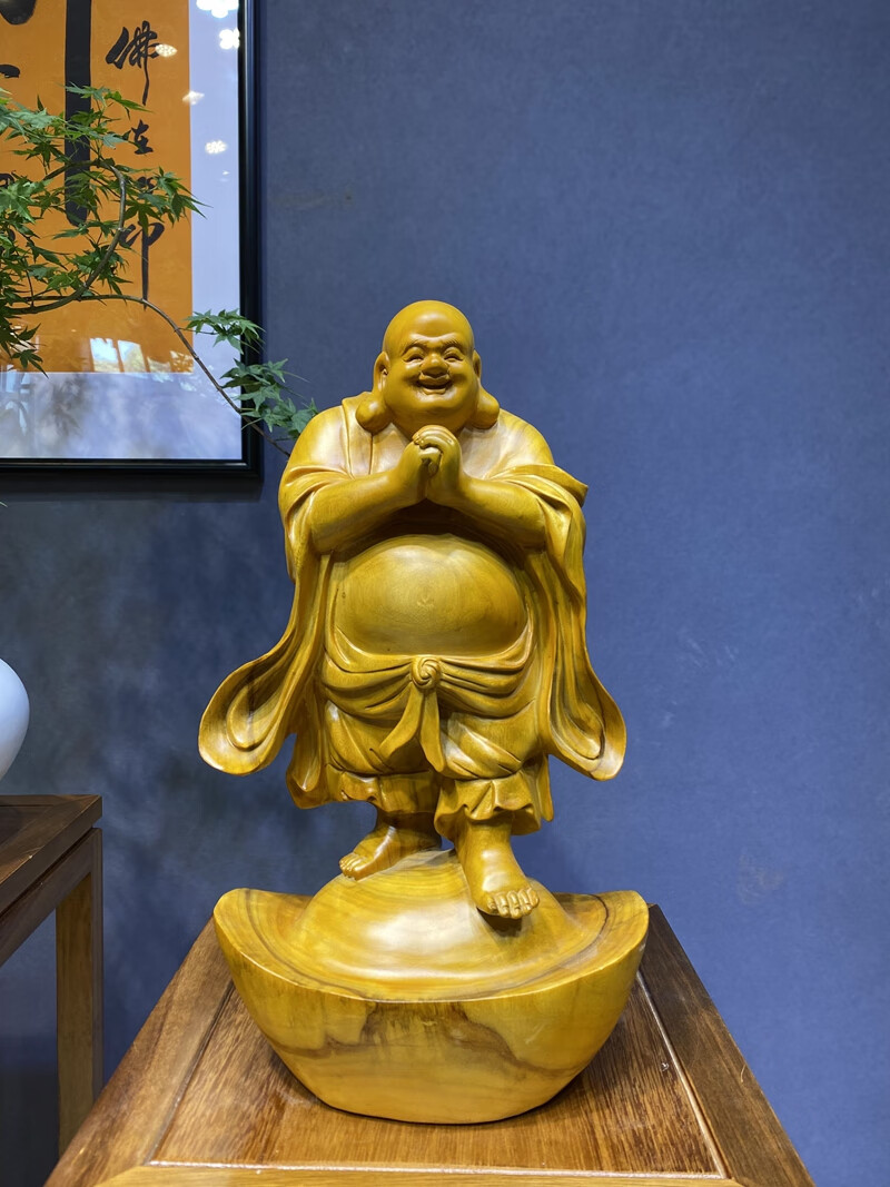 銅師傅香樟木木雕根雕彌勒佛佛像五福臨門居辦公客廳玄關(guān)擺件支持定制 恭喜發(fā)財實物長24寬14高43cm