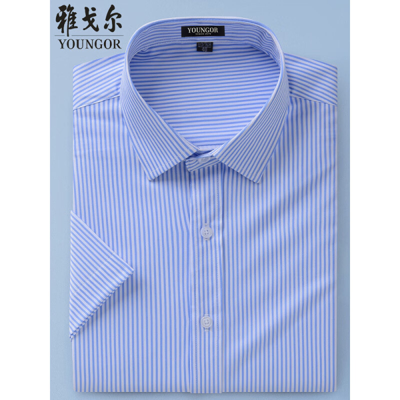 CEO雅戈尔旗舰官方短袖衬衫男夏季免烫弹力商务正装大码条纹无口袋宽 蓝中条 2501T-1 39