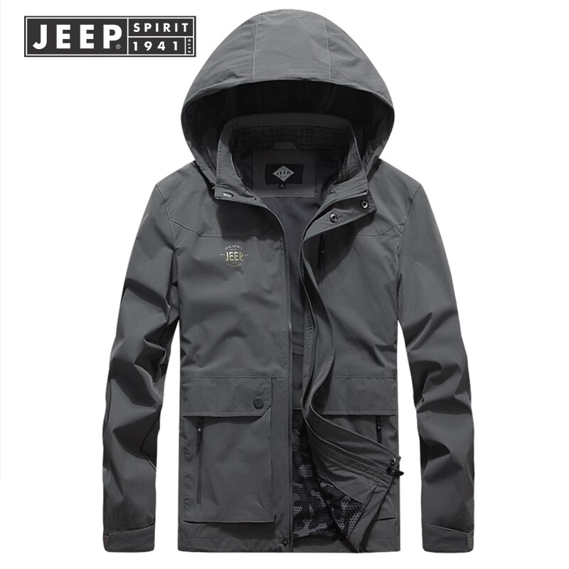 吉普夹克男外套 速干商务休闲上衣弹力男装宽松大码速干运动单衣 铁灰