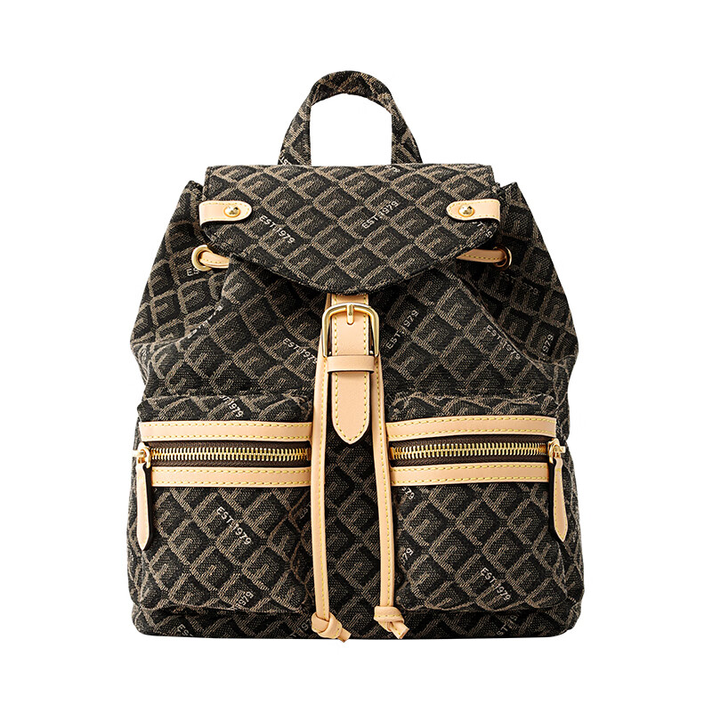 菲安妮Fion/菲安妮老花双肩背包女新款旅游轻便设计感小众旅行包包 【菱标】啡_浅驼