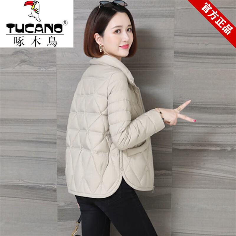 啄木鸟品牌女装羽绒棉服短款棉衣棉袄2025冬季新款立领显瘦百搭保暖外套 米白色 L 【105-120斤】