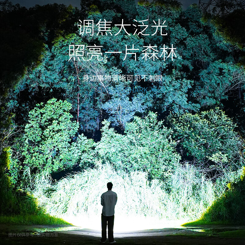 微笑鲨白激光手电筒户外强光超长续航应急巡逻超亮远射大功率变焦充电灯 加长款-镭激光【8电*并联电池】