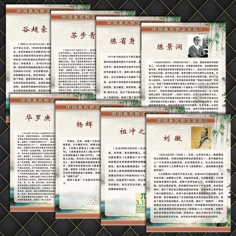 中国著名数学家简介名人介绍头像肖像宣传画挂图海报教室布置展板墙贴