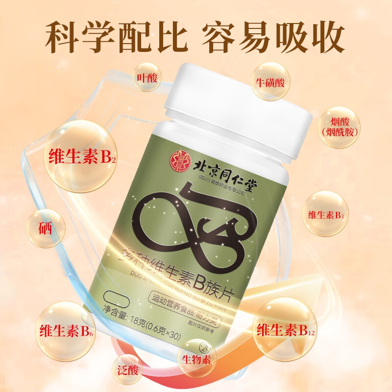 朕皇北京同仁堂维生素B族片复合维生素叶酸烟酰胺多维bb1b2b3b6b12 【2瓶见效装】共60片