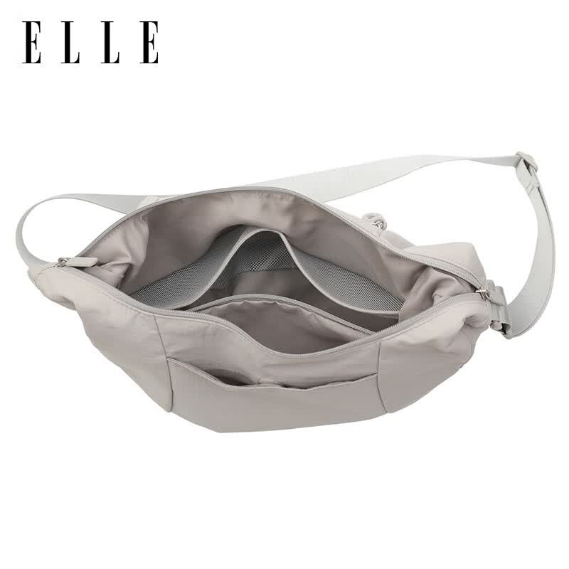 ELLE斜挎包牛角包时尚包包女单肩包挎包通勤潮流小众高级感小包腋下 浅灰色