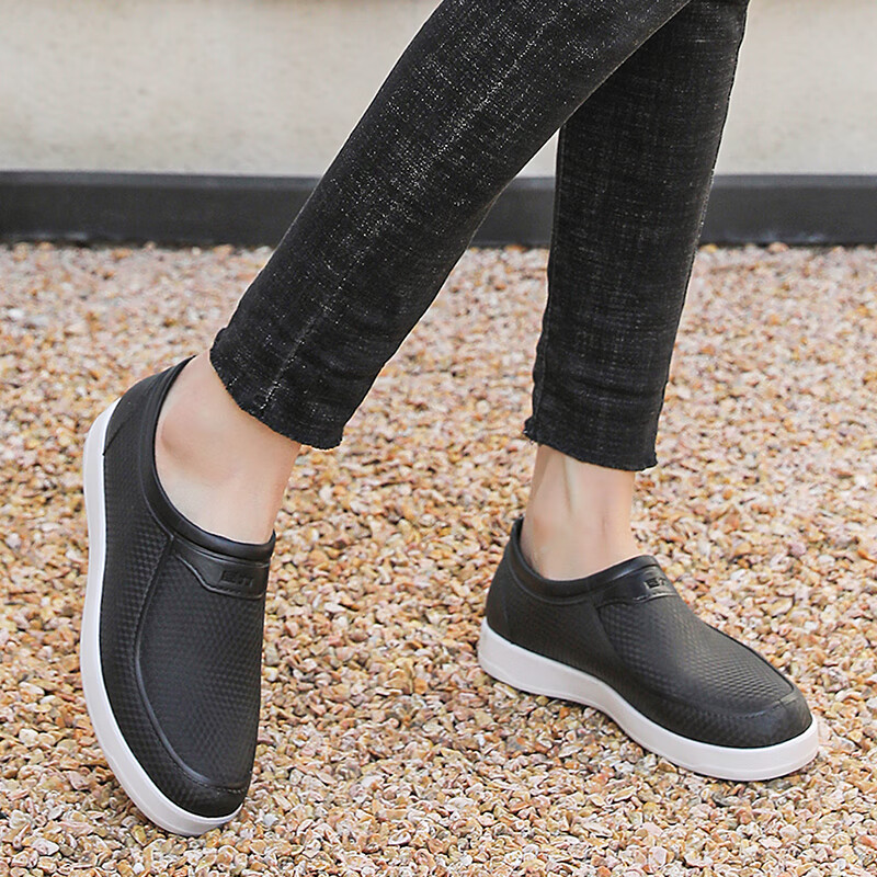 韩琳奴新款巨力短筒雨鞋女款时尚外穿雨靴低帮防水防滑水鞋厨房软底胶鞋 【巨力正品-防滑防臭】黑白色 39