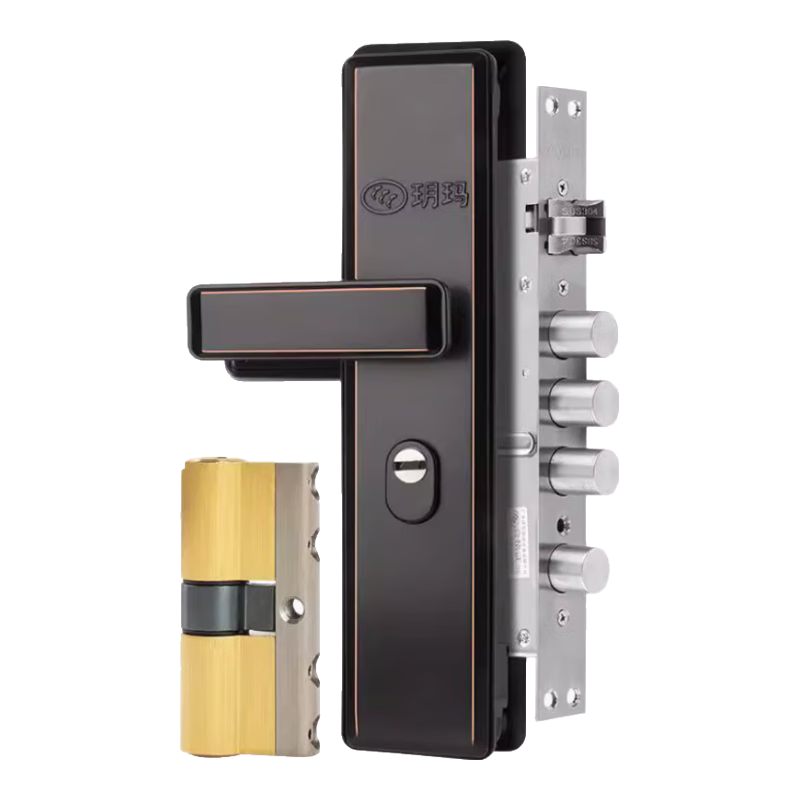 玥玛防盗门锁套装免费上门安装家用通用型大门锁不锈钢门把手C级锁芯 非洲黑30锁体套装免费安装