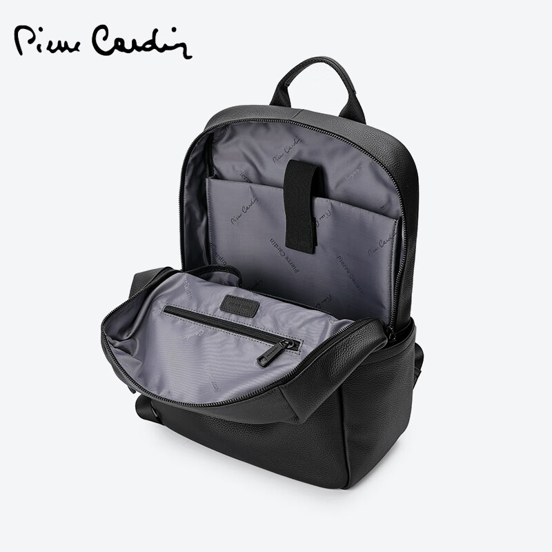 皮尔卡丹真皮大容量双肩包男头层牛皮旅商务出差电脑背包防泼水时尚旅行包 黑色【品牌正品-假一罚十】 长度31厘米高度40厘米厚度17厘米