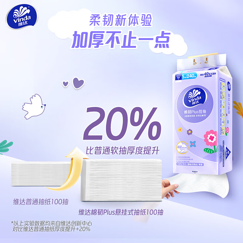 维达悬挂式抽纸6提家用壁挂卫生纸巾加厚餐巾纸面巾纸实惠装厕纸 6提共1440抽4层加厚【整箱装】