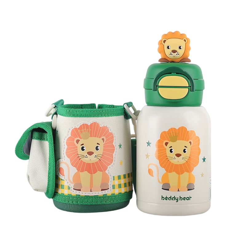 杯具熊（BEDDYBEAR）開(kāi)口笑雙飲蓋兒童保溫杯帶吸管水杯316鋼大容量保溫壺600ML彩虹馬