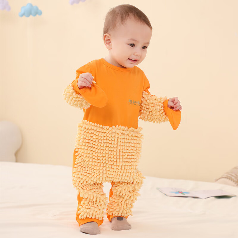 G.DUCKKIDS小黄鸭婴儿爬行服宝宝拖地爬爬服儿童连体衣服春秋装懒人擦地薄款 湖蓝包手包脚(薄-春秋) 80cm