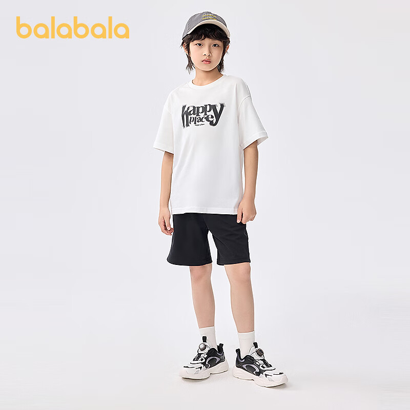 巴拉巴拉儿童短袖套装2025新款童装夏季男童两件套速干轻休闲百搭 白黑色调00319 140