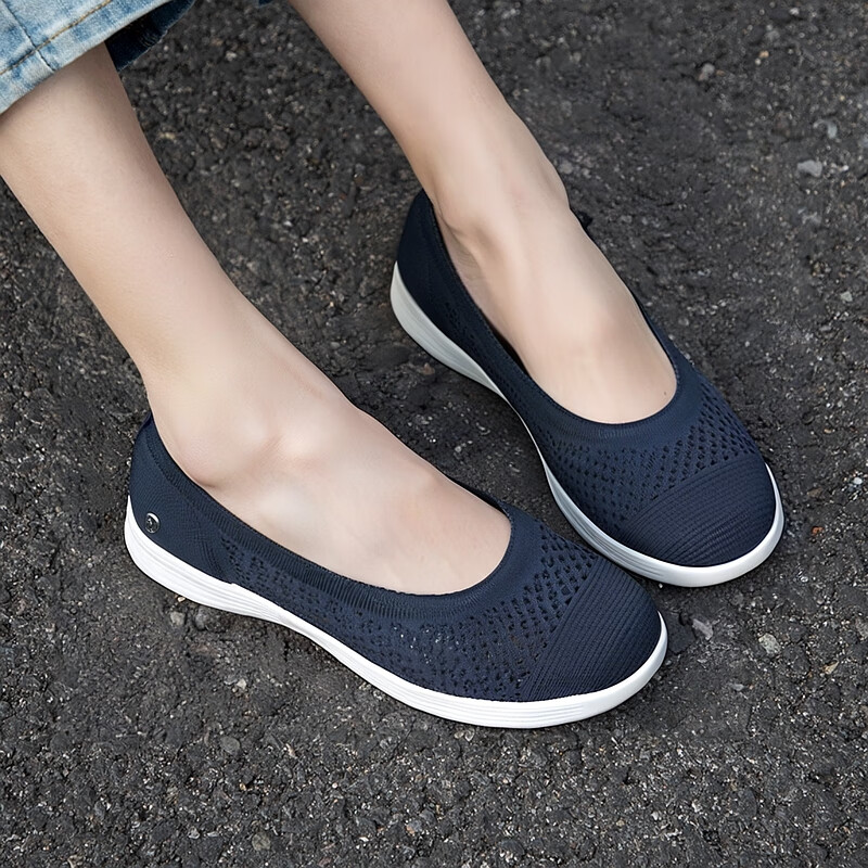 斯凯奇（Skechers）女鞋夏季2025新款一脚蹬穿脱网面透气中老年休闲鞋轻便软底妈妈鞋 136265-NVY /海军