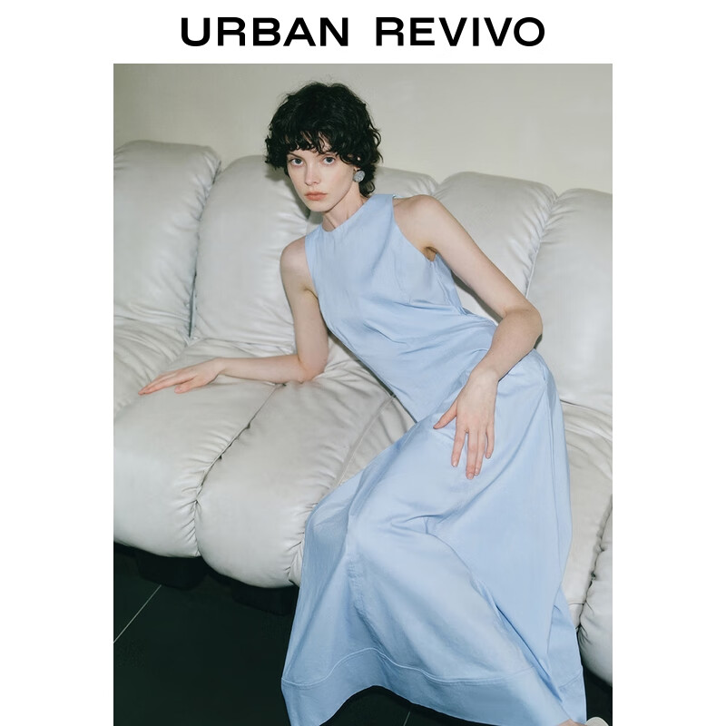 UR2025夏季新款女装波嬉风垂感长款无袖连衣裙UWG750056 浅蓝 (面料微透) S