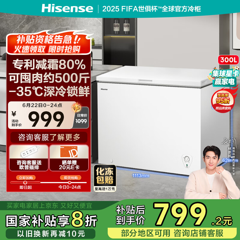 海信（Hisense）300升减霜大容量冰柜家用商用囤货冷柜 钢制内胆 冷藏冷冻转换 雪糕冰柜卧式冰箱BD/BC-300ZNUM