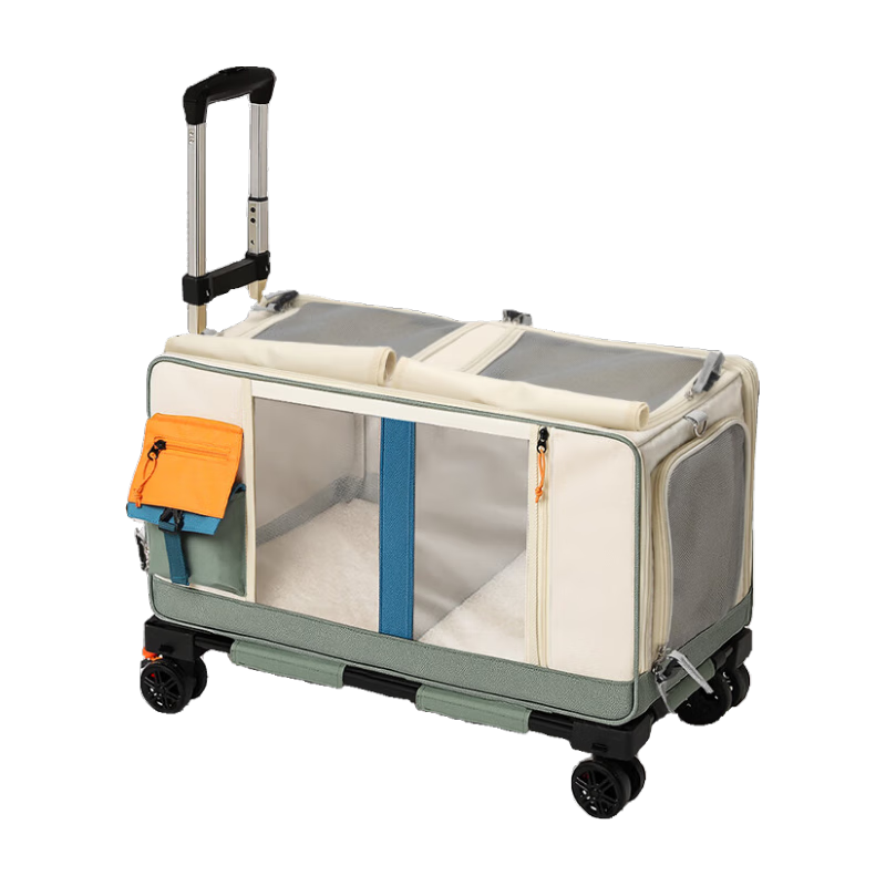 華元寵具（hoopet）貓包外出便攜拉桿箱貓咪背包寵物雙肩包坐車神器狗狗大容量行李箱 【25升級款】多貓拉桿箱（米綠）