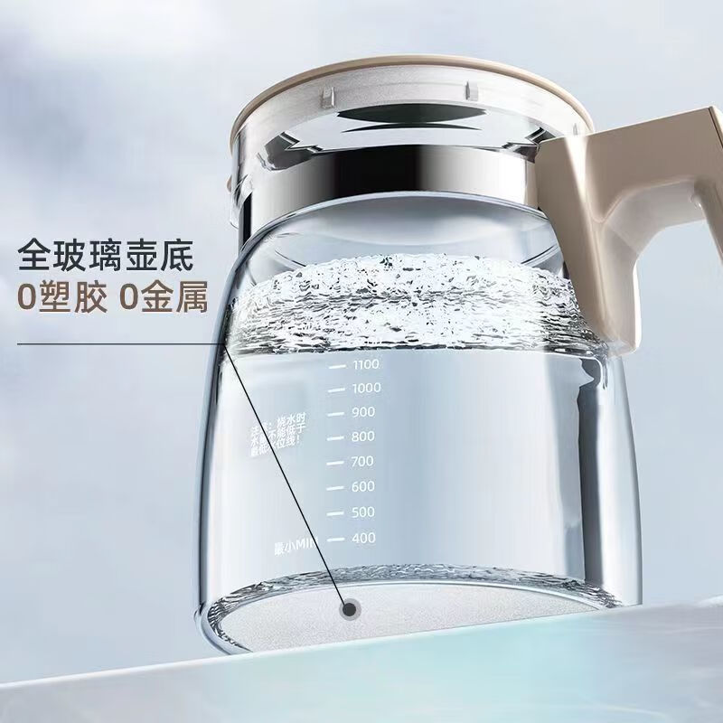 AILUKI日本全玻璃恒温热水壶婴儿冲泡调奶器家用宝宝专用快速暖奶 米白黄全玻璃壶_密封盖子 1.3L