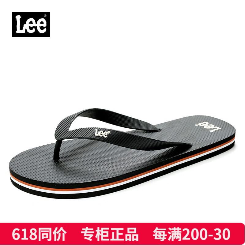 Lee拖鞋男2025夏季新款人字拖男士外穿防滑户外休闲透气沙滩凉拖鞋潮 黑色 40