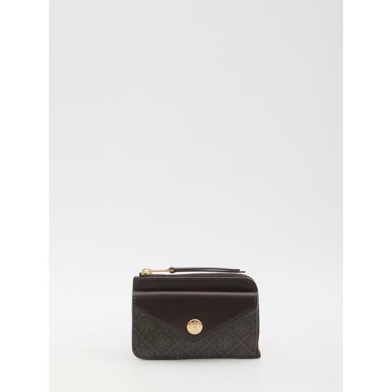 湯麗柏琦（Tory Burch）精致小號(hào)皮革零錢包翻蓋鑰匙扣卡包多卡槽棕色拼接女士錢包 BROWN QT