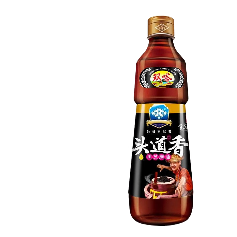 雙嗒頭道香小磨香油正宗純黑芝麻油家用香油涼拌菜 頭道初榨黑芝麻油518ML