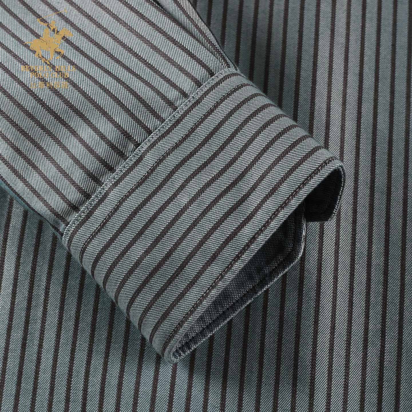 比华利保罗【易打理】秋冬季新款男士轻商务条纹长袖衬衣绿色245122086 绿色 2XL