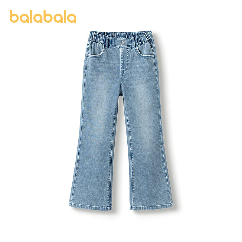 巴拉巴拉balaone儿童牛仔裤女童喇叭裤2025秋新款大童甜美长裤子 牛仔浅蓝88101 165