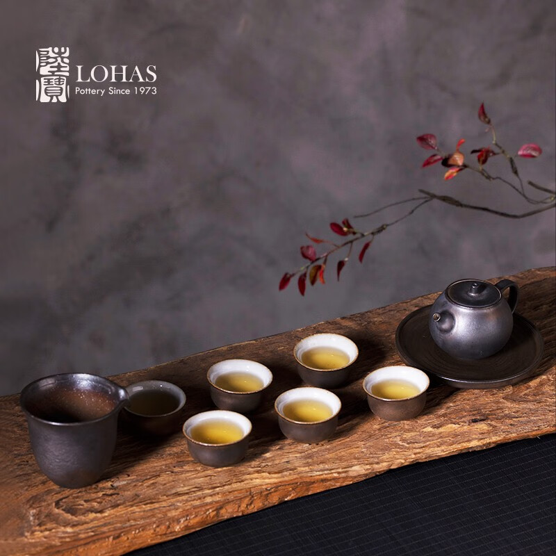 藏灼金静思窑变釉茶组 一壶六杯带壶承原矿陶瓷茶具 岩藏灼金静思茶组