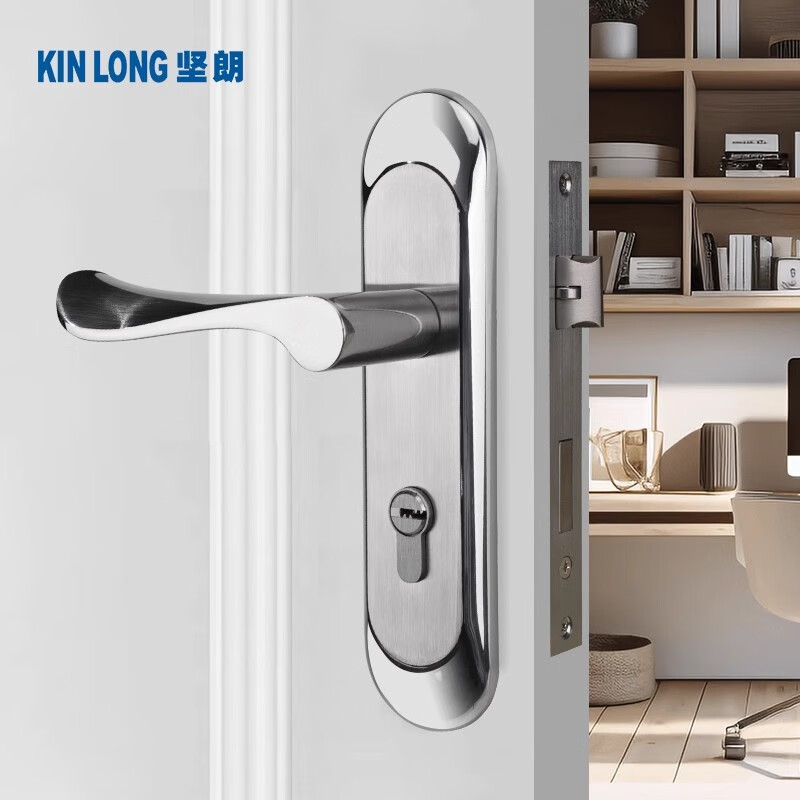 堅朗(KIN LONG)門鎖不銹鋼鎖臥室門鎖室內(nèi)門把手實木門鎖具通用型W6001 門鎖【304不銹鋼】 35-45MM 左內(nèi) 帶鑰匙