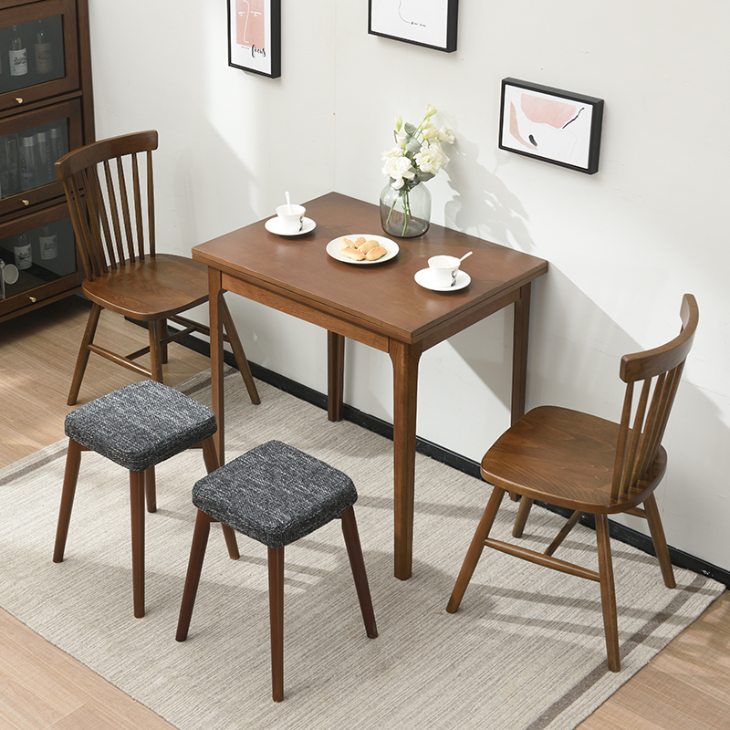 香木语   小户型餐桌可伸缩折叠餐桌椅组合北欧饭桌家用长方形   胡桃色【单桌】