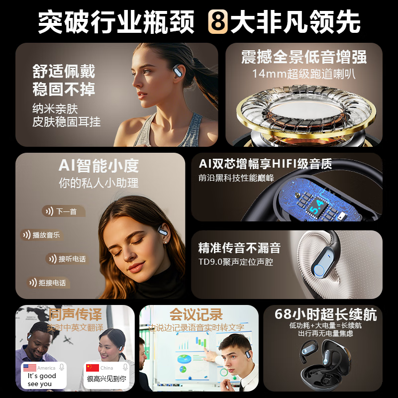 炽垚【柏林之声 | 触屏顶配】Ai同声传译翻译蓝牙耳机挂耳式超长续航降噪148语种互译翻译机出国礼物 银白色【定向传音 | 云感佩戴】 翻译版 【同声传译 | 148语种互译】